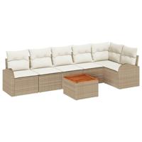 Tuinbankenset met kussen 7 pcs Beige poly rattan - thumbnail