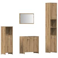 4-delige Badkamermeubelset bewerkt hout artisanaal eikenkleur - thumbnail