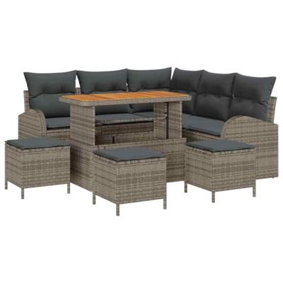 Tuinbankenset met kussen 9 pcs Grijs poly rattan