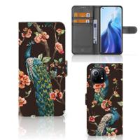 Xiaomi Mi 11 | Telefoonhoesje | Met pasjeshouder | Pauw met Bloemen - thumbnail
