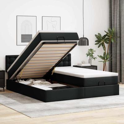 Ottoman bed met matrassen 200x200cm kunstleer zwart