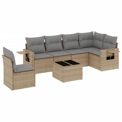 6-delige Loungeset met kussens poly rattan beige - thumbnail