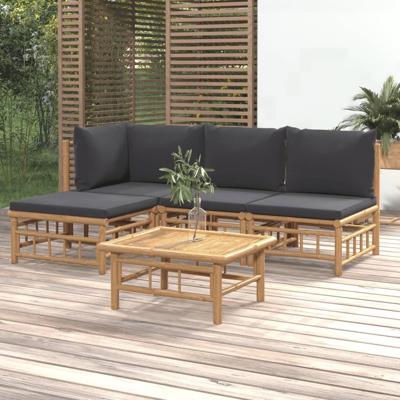 5-delige Loungeset met kussens bamboe donkergrijs