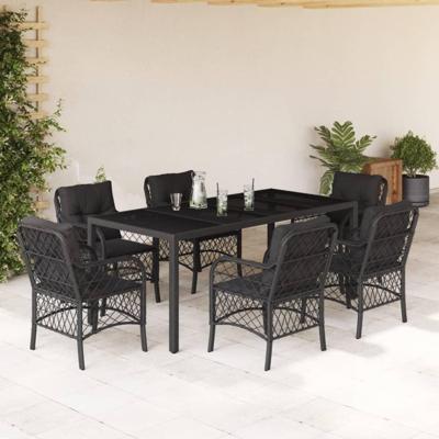 7-delige Tuinset met kussens poly rattan zwart