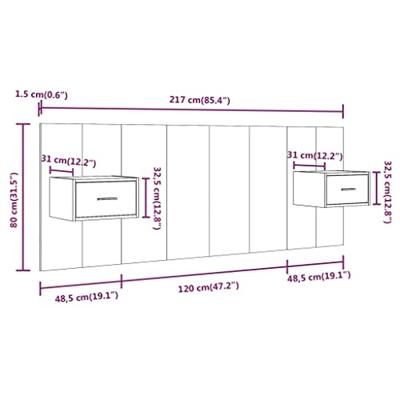 Hoofdbord met kastjes bewerkt hout betongrijs