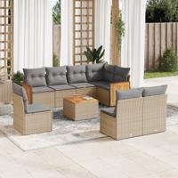 9-delige Loungeset met kussens poly rattan beige - thumbnail