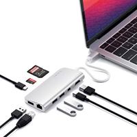 SATECHI Type-C Multimedia Adapter Met 4K HDMI, Mini Dp, USB-C PD, Gigabit Ethernet, USB 3.0, Micro/SD Kaartsleuven - Voor M2/ M1 Macbook Pro/Air (Zilver) - thumbnail