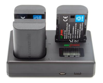ChiliPower Canon Accu LP-E6 Kit Deluxe - 3 accu's + Triple lader, voor het laden van 3 accu's ChiliPower Canon Accu LP-E6 Kit Deluxe - 3 accu's + Triple lader, voor het laden van 3 accu's