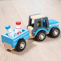New Classic Toys Tractor blauw met aanhanger en melkbussen - thumbnail