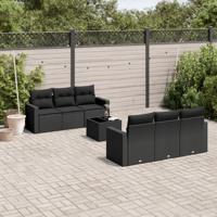 7-delige Loungeset met kussens poly rattan zwart - thumbnail