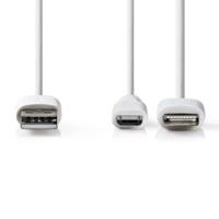 Nedis 2-in-1-Kabel | USB-A Male | Apple Lightning 8-Pins / USB Micro-B Male | 1 m | 1 stuks - CCGP39400WT10 CCGP39400WT10 - thumbnail