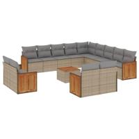 14-delige Loungeset met kussens poly rattan beige - thumbnail