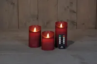 Anna's Collection LED kaars flame effect rustiek set 7.5 cm bordeaux 3 stuks - thumbnail