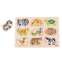 Goki houten dieren noppenpuzzel, 9st. - thumbnail
