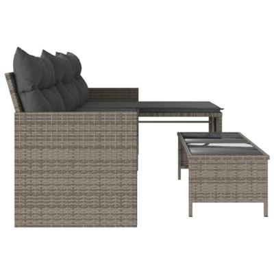 Tuinbank met tafel en kussens L-vormig poly rattan grijs Tuinbank met tafel en kussens L-vormig poly rattan grijs