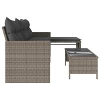 Tuinbank met tafel en kussens L-vormig poly rattan grijs - thumbnail