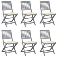 Tuinstoelen 6 st inklapbaar met kussens massief acaciahout - thumbnail