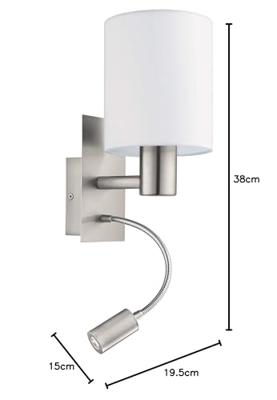 EGLO Pasteri Wandlamp - E27|LED - 38 cm - Grijs|Wit