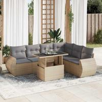 7-delige Loungeset met kussens poly rattan beige - thumbnail