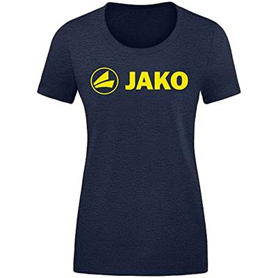 JAKO 6160D T-Shirt Promo Dames - Marine Gemeleerd/Fluo Citroen - 36