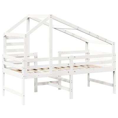 Halfhoogslaper met ladder en bedhuis grenenhout wit 90x190 cm