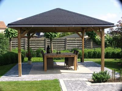 Tuindeco Classico prieel 430x430 cm vuren groen geïmpregneerd- Puntdak- Geïmpregneerd grenenhout- Tuindeco