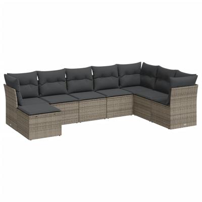9-delige Loungeset met kussens poly rattan grijs