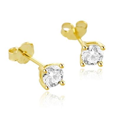 Elenza .925 Zilveren Studs met Gouden Plating en Zirconia - 4mm