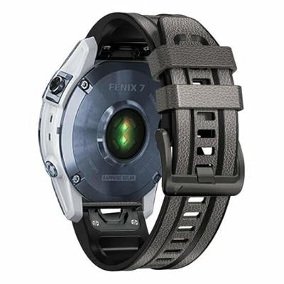 By Qubix - leer + siliconen bandje - Grijs - Compatible met Garmin Tactix 8-51mm - Compatible Garmin bandje
