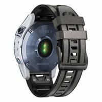 By Qubix - leer + siliconen bandje - Grijs - Compatible met Garmin Tactix 8-51mm - Compatible Garmin bandje - thumbnail