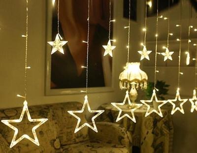 220V EU plug LED Star licht Kerstverlichting binnen/buiten decoratieve liefde gordijnen lamp voor vakantie bruiloft partij verlichting (warm wit)