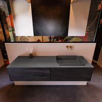 Badkamermeubelset Mondiaz Erin 150 cm met 2 Lades met RIDGE Wastafel Rechts Dark grey Zonder Kraangaten Greeploos Mat Dark Brown - thumbnail