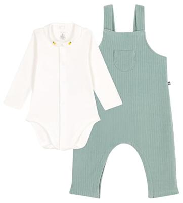 Geboorteset met tuinbroek en geborduurde body voor baby's PETIT BATEAU saliegroen