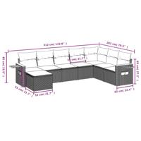 8-delige Loungeset met kussens poly rattan zwart - thumbnail