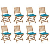 Tuinstoelen 8 st inklapbaar met kussens massief acaciahout - thumbnail