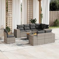 9-delige Loungeset met kussens poly rattan grijs - thumbnail