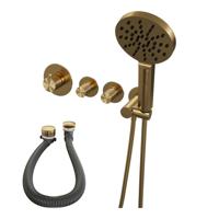 Gold Carving thermostatische inbouw badkraan SET 02 - badvulcombinatie, handdouche, doucheslang en wandaansluitbocht (goud geborsteld PVD) - thumbnail