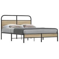 Bedframe zonder matras bewerkt hout gerookt eiken 135x190 cm - thumbnail
