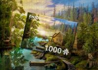 A Log Cabin on the River Puzzel 1000 Stukjes - thumbnail