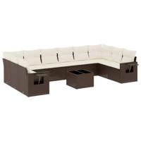 10-delige Loungeset met kussens poly rattan bruin - thumbnail