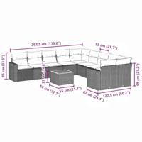 11-delige Loungeset met kussens poly rattan grijs - thumbnail