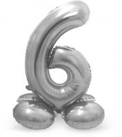 Zilverkleurig Folieballon Cijfer 6 Op Standaard (72 cm) - thumbnail