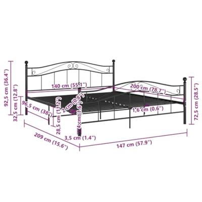 Bedframe metaal zwart 140x200 cm - thumbnail