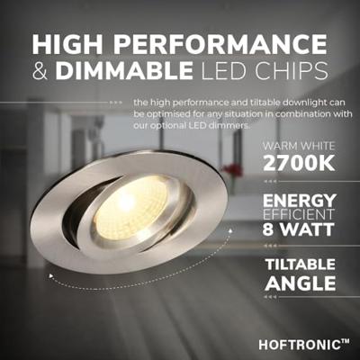 Set van 3 Salerno LED inbouwspots - 8W 650 lumen - 2700K warm wit - Dimbaar - Rond - Kantelbaar - IP44 waterdicht - RVS - Voor binnen, buiten en badkamer