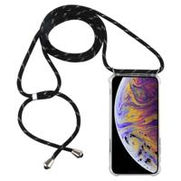 Vierhoek anti-val trasparent TPU mobiele telefoon geval met Lanyard voor iPhone XS Max (zwart goud) - thumbnail