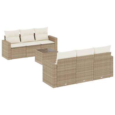 7-delige Loungeset met kussens poly rattan beige