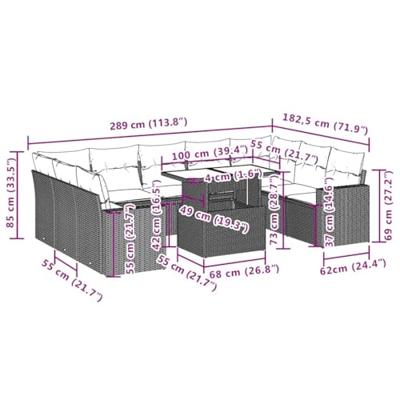 10-delige Loungeset met kussens poly rattan beige