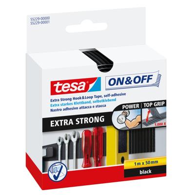 TESA On & Off 55229-00-01 Klittenband Om vast te plakken Haak- en lusdeel, Extra sterk (l x b x h) 1000 mm x 50 mm x 1 m Zwart 1 stuk(s) TESA On & Off 55229-00-01 Klittenband Om vast te plakken Haak- en lusdeel, Extra sterk (l x b x h) 1000 mm x 50 mm x 1 m Zwart 1 stuk(s)