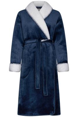 Dames Badjas Fleece - Morning Gown - Warme winter ochtendjas donkerblauw - Blauw - Blauw - Blauw - Blauw - Blauw - Blauw - Blauw - Blauw - -