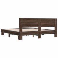Bedframe bewerkt hout metaal bruin eikenkleur 200x200 cm - thumbnail
